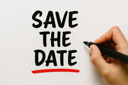 Event announcement for upcoming celebration wedding planning graphic design modern close-up save the date