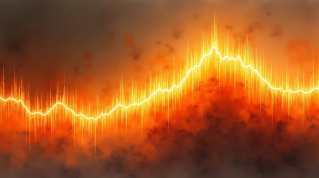 Energetic audio spectrum visualizer with vibrant orange glow for music and technology themes