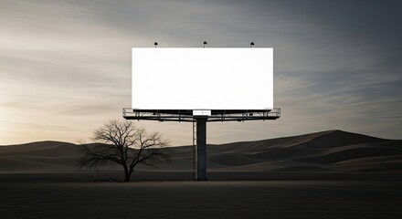 Blank Billboard at Dusk in Rural Landscape.
