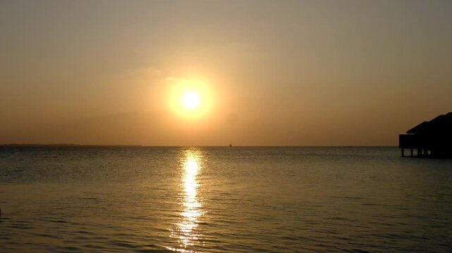 Timelapse in tropical Island, beautiful isolated luxury water bungalows of the Maldives Island