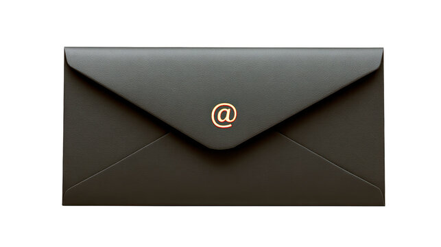 Black envelope with gold at symbol, modern communication, email concept, isolated on transparency background, symbolizing digital message, business correspondence, and professional style - Powered by Adobe