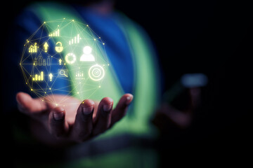 An engineer or businessman showing the cutting edge of innovation in the automated cloud storage industry. data optimization concept