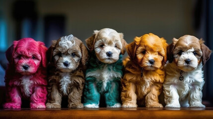 Vibrant puppies displaying colorful fur patterns for cuteness celebration and design inspiration