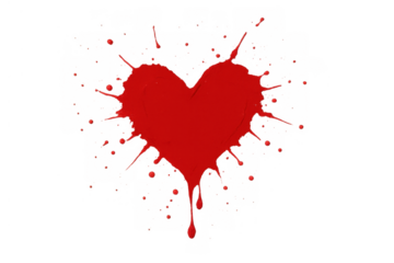 Red paint splattering, forming a heart shape with drips, symbolizing love, passion, and artistic expression, transparent background