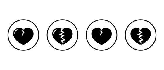 Heartbreak and sadness icon in circular outline. Cracked heart symbol