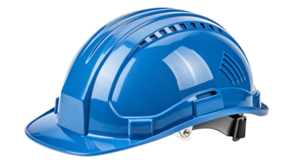 Blue construction hard hat isolated on transparent background
