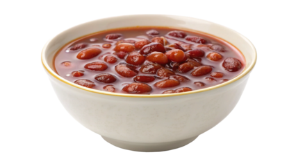 A bowl of red kidney beans in a rich, savory sauce, isolated on a transparent background, showcasing a hearty and delicious meal