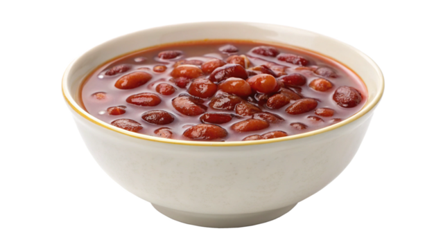 A bowl of red kidney beans in a rich, savory sauce, isolated on a transparent background, showcasing a hearty and delicious meal