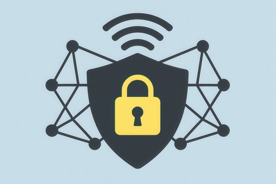Cybersecurity reinforcement symbolizing digital safety with a shield device and network lines, representing the importance of secure online connections and data protection strategies