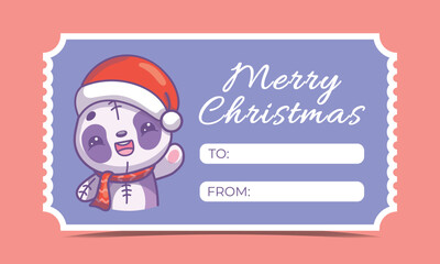 Cute invitation card with funny panda, Christmas bright illustration