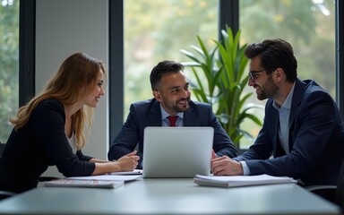 International diverse professional executives business team workers and board leaders group using laptop tech computer discussing corporate management, Generative AI. High quality