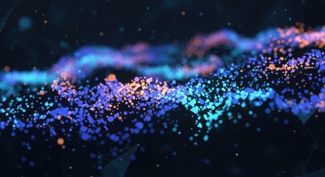 Vibrant digital wave of colorful particles representing abstract technology background