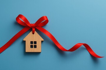 Housewarming gift ideas wooden home tags with red ribbon for celebrations