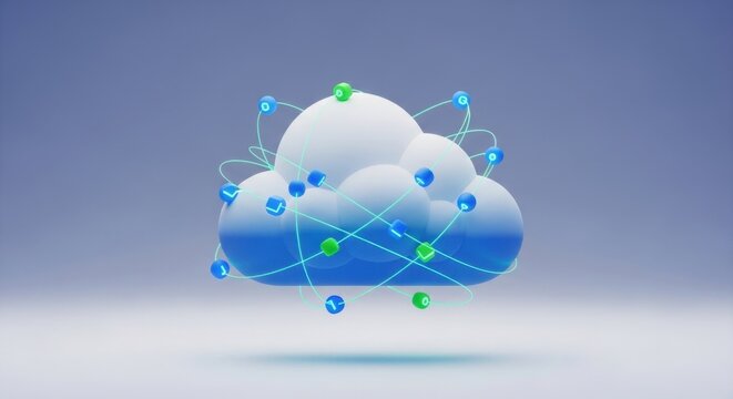 digital cloud computing concept illustrating data transfer and cloud network security in a modern