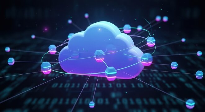 futuristic cloud computing technology with digital data transfer visualization and interconnected