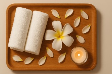 Relaxation setup with towels spa location decorative content calm environment top view wellness concept