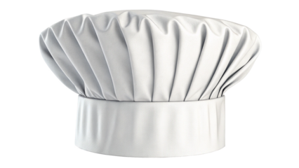 A traditional white chefs hat, also known as a toque blanche, isolated on transparent background