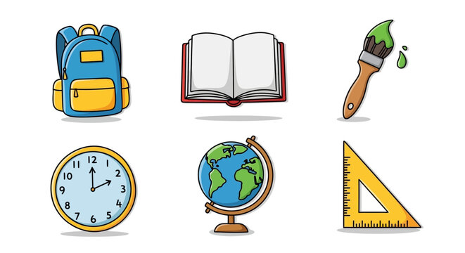 Colorful educational icons symbolizing learning, knowledge and back to school preparation