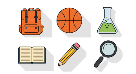 A vibrant array of educational icons conveying scholastic exploration and youthful discovery ideal