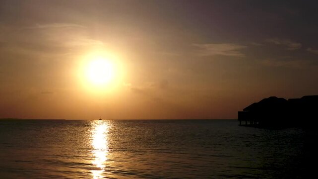 Timelapse in tropical Island, beautiful isolated luxury water bungalows of the Maldives Island