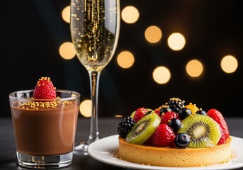 Luxurious New Year dessert spread with gold and festive details.