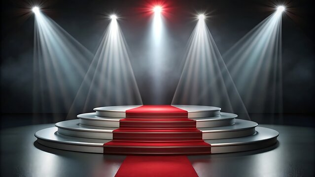 Empty awards stage with red carpet and spotlights