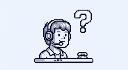 Pixel Art Customer Support Agent with Question Mark.