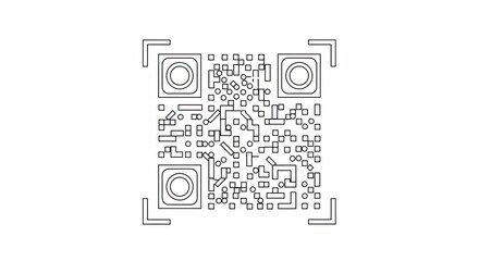 QR Code Outline Drawing on White Background for Digital Information and Scanning.