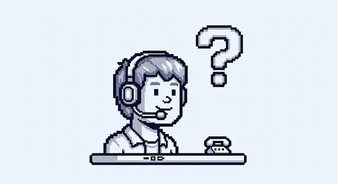 Pixel Art Customer Support Agent with Question Mark.