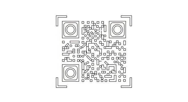 QR Code Outline Drawing on White Background for Digital Information and Scanning.