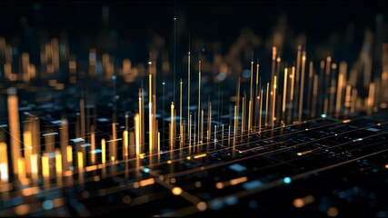 Abstract digital cityscape with glowing orange and blue lights representing data flow and connectivity in a futuristic network - Powered by Adobe