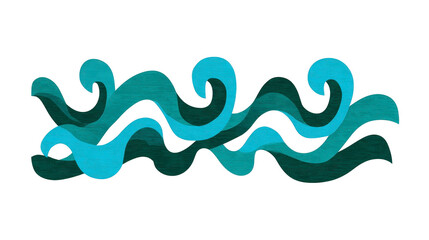 Abstract blue and green wave pattern with swirling curves, textured surface, and playful movement, evoking sense of calm and creativity, suitable for backgrounds or decorative design