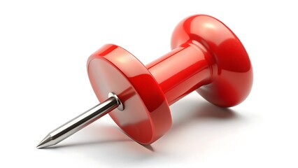 Single red push pin on a clean white background
