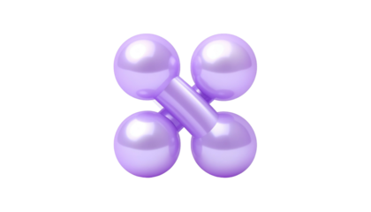Purple sphere cluster connected by a center cylinder on a black background, rendered with glossy, pearlescent surface