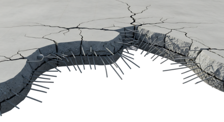 Destroyed concrete with reinforcement construction concept of damage or ruin background