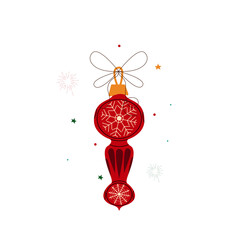Christmas tree ornament. Red Christmas tree ornament with white snowflakes on a white background. A decorative, bright, hanging, festive element for holiday decorations, cards, and flat-style designs.
