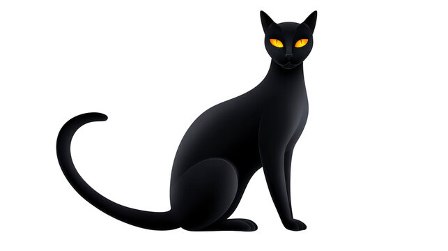 Black cat with sleek fur and bright yellow eyes sitting gracefully, exuding mysterious and elegant vibe, perfect for Halloween or magical themes