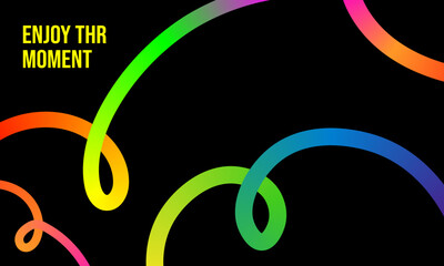 Enjoy the Moment Text with Colorful Abstract Shapes on Black Background
