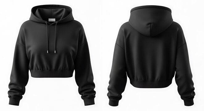 3D mockup of a black color crop top hoodie