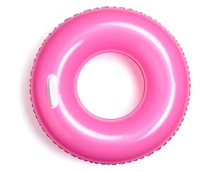 Bright pink inflatable pool ring on a clean white background, summer concept