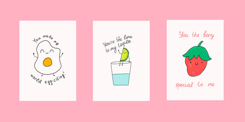 A set of Valentine's Day postcards. Modern doodle-style design Templates for celebrations, advertising, branding, banners, covers, labels, posters, sales