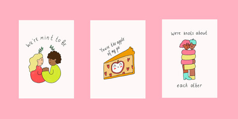 A set of Valentine's Day postcards. Modern doodle-style design Templates for celebrations, advertising, branding, banners, covers, labels, posters, sales