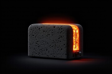 Modern Black Volcanic Rock Textured Toaster With Glowing Lava-Like Slots On Dark Background. Futuristic Concept For Innovation, Energy, Or Hot Design Visuals