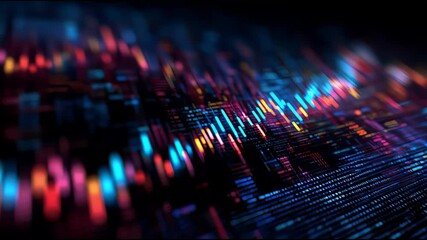 Abstract digital data stream with glowing blue and red lines representing information flow and technological advancement in a dark futuristic environment - Powered by Adobe