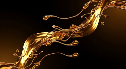 Golden Liquid Splash on Black Background with Elegant Flow, and Luxury Design Concept.