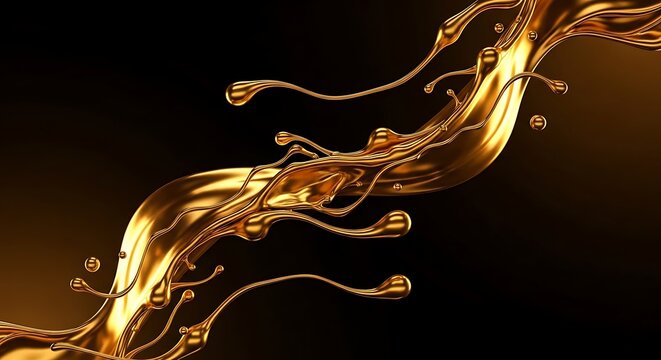 Golden Liquid Splash on Black Background with Elegant Flow, and Luxury Design Concept.