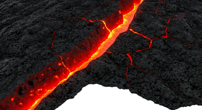 Hot lava flow on rocky ground with transparent background illustration for design - Powered by Adobe