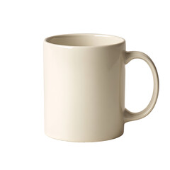 Plain cream ceramic mug with handle on black background