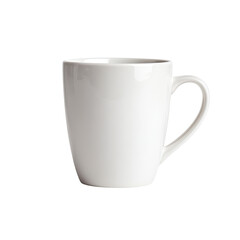 Plain white ceramic mug with handle on black background