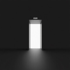 A bright doorway in a dark room representing year 2026 concept